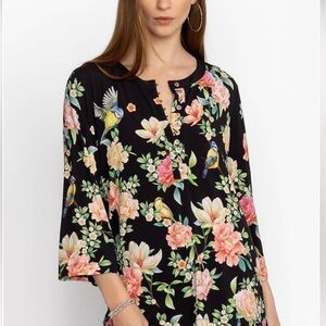 Johnny Was black floral birdie button down top Retail $160